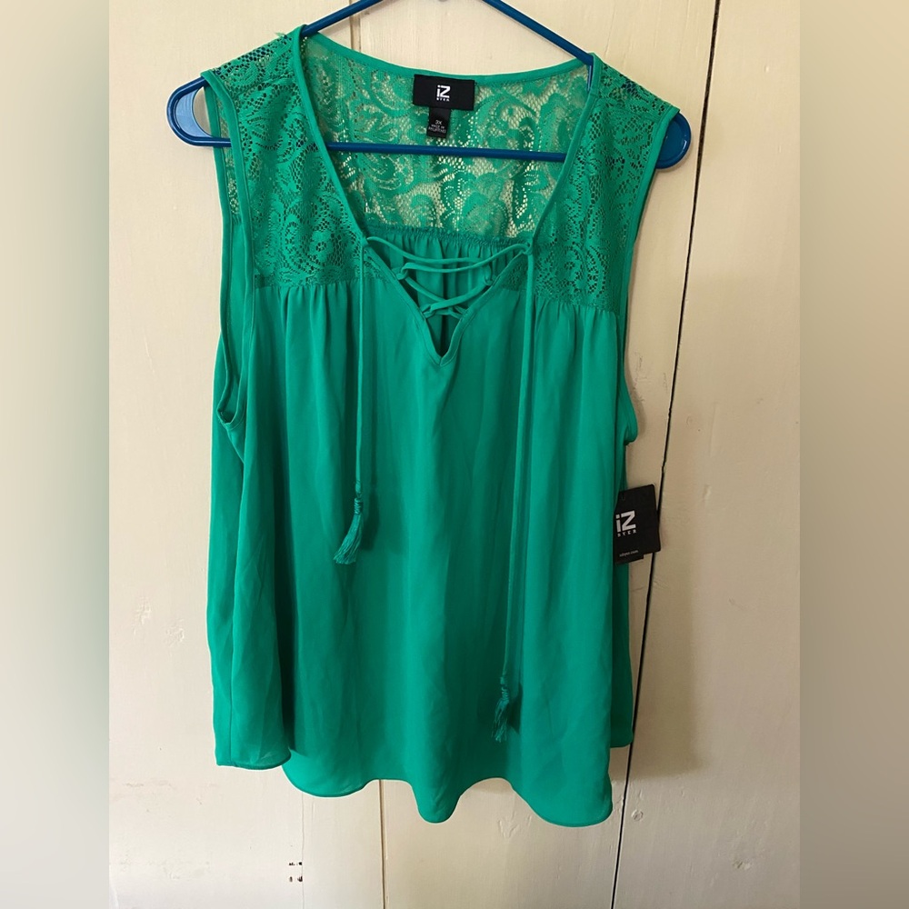 Iz Byer 3x green sleeveless top NWT
